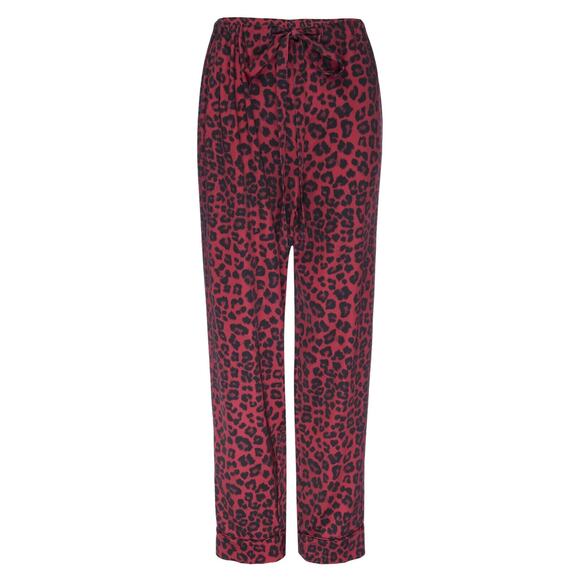 Good American Pajama Pants Large 3 Satin Drawstring Red Leopard Animal Stretch - Picture 2 of 16